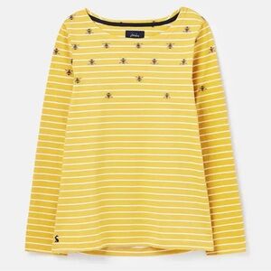 Joules Gold Bee Stripe Harbour Print Long Sleeve Jersey Top Size 8